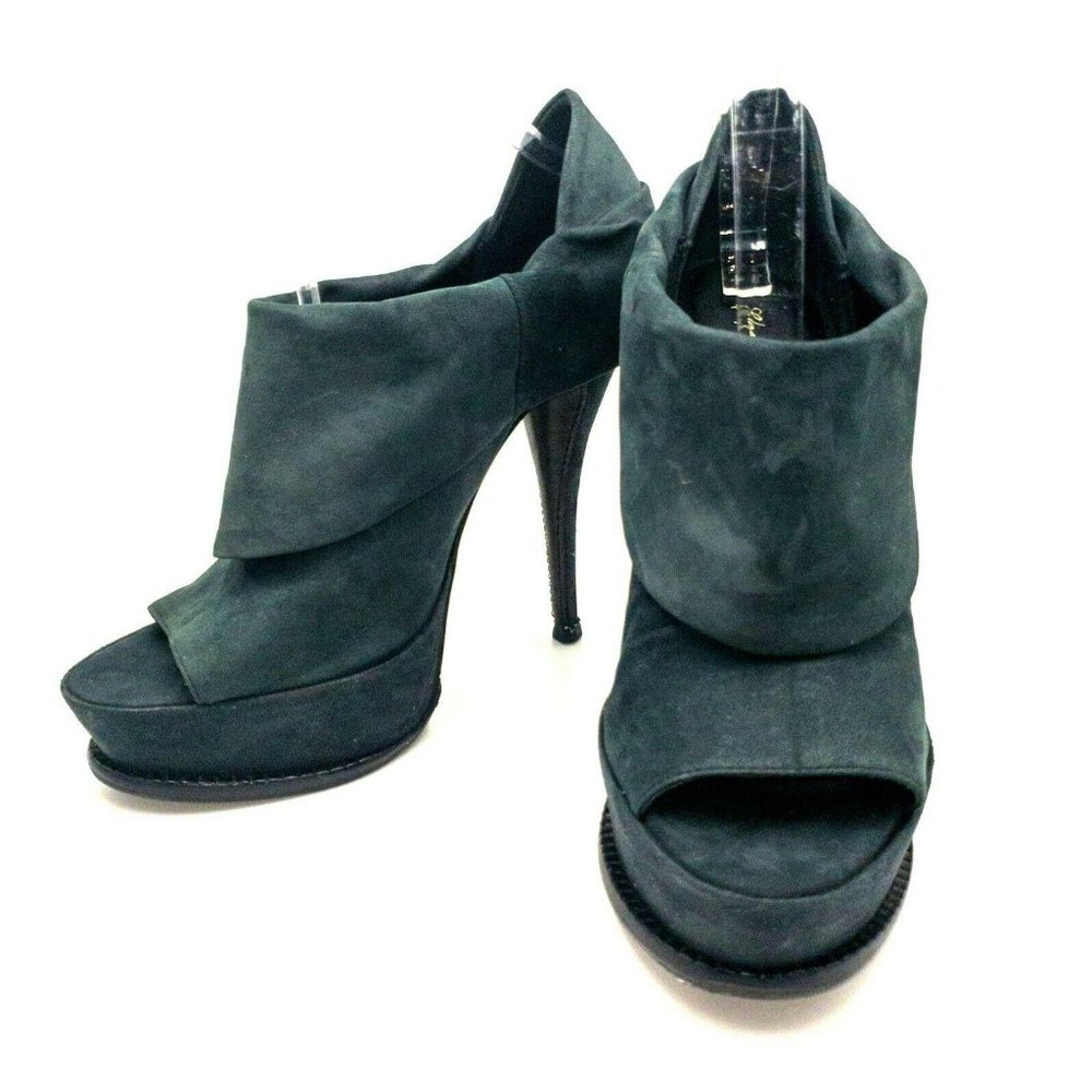 Elizabeth & James Gray Suede E-More platform Peep Toe Bootie Stiletto Heel 8.5